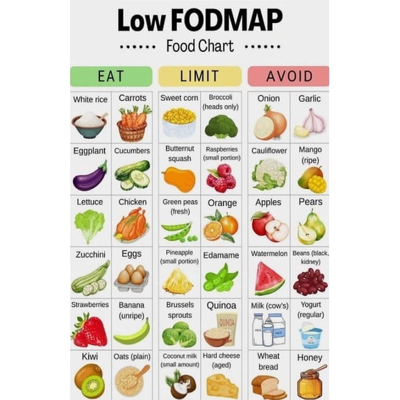 Low FODMAP Diet Food List Poster Suitable For Home Kitchen Dining Room Sanatorium Rehabilitation Centre Office Decor poster