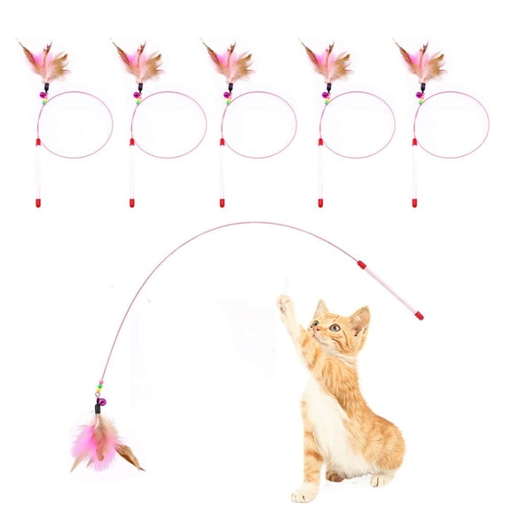 Wang jianhao Cat Feather Toys 5-Pack Bundle, Interactive Teaser Wands with Bell & Beads for Indoor Cats - Training Toys