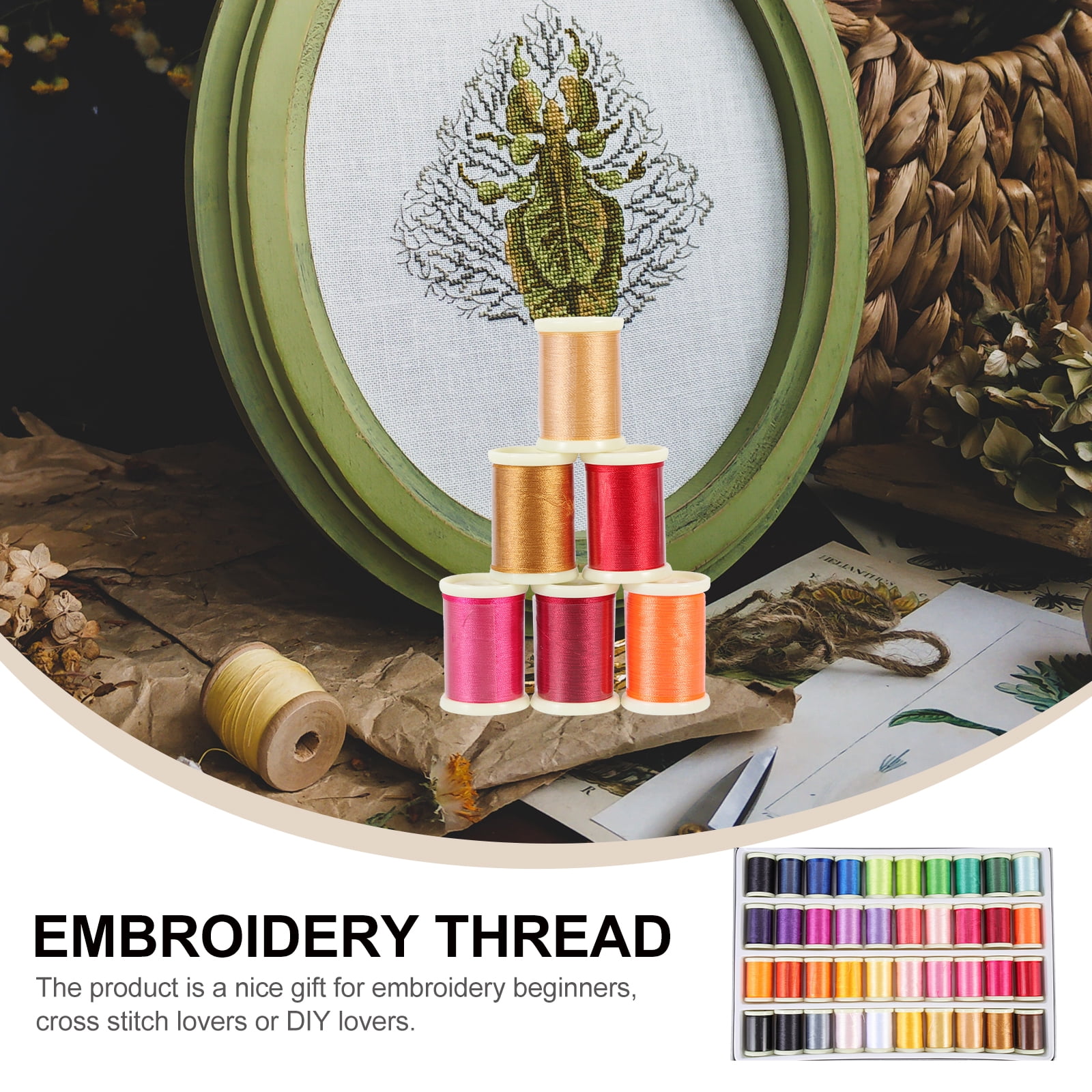 Tersarium 40 Rolls of Embroidery Thread DIY Embroidery Thread Colorful Sewing Thread Embroidery Kit