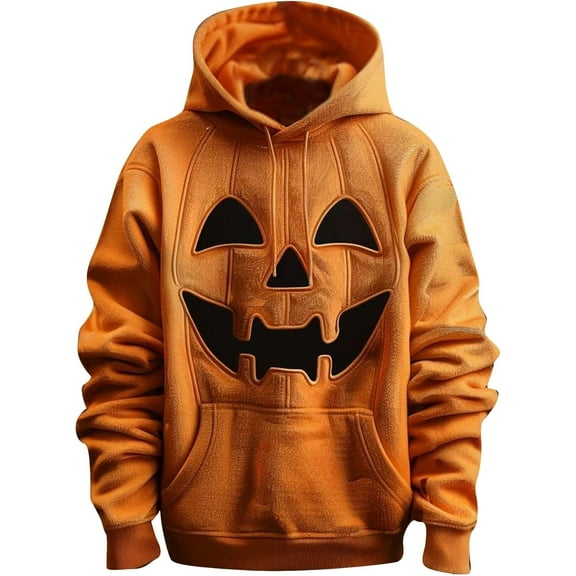 Halloween Hoodies for Men 2024 Scary Pumpkin Printed Sweatshirts Pullover Funny Pumpkin Face Fleece Hooded Sweatshirt Halloween Outfits Fall Winter Pullover