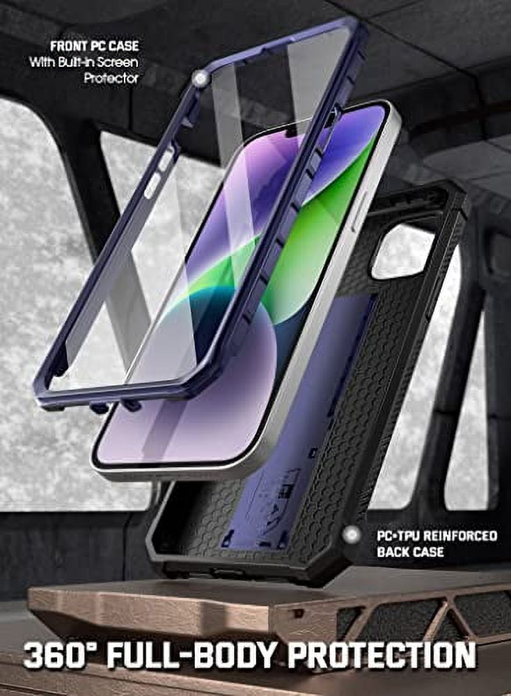 Poetic Spartan Case for iPhone 14, Full Body Rugged Case with Kickstand, Metallic Blue