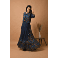thumbnail image 4 of DWEEP SARA Women’s Blue Kutch Work Cotton Kurta Jacket Skirt Set Ajrak Print,  XL/42, 4 of 8