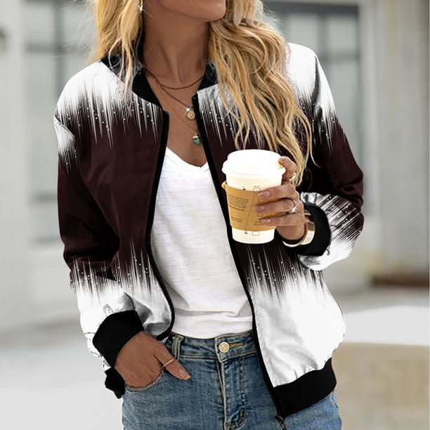 Puntoco Chaqueta Informal De Manga Larga Estampada con Cuello Alto Y Bolsillo con Cremallera para Mujer Puntoco Puntoco-1