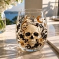 thumbnail image 3 of Golden Skull Halloween Glass Summerween, Tumbler Drinking Cup, 2D Embossed Skeleton Motif, Clear Glass Gold Accent, Party Home Bar Tableware Decor, 1 Pc, 3 of 6