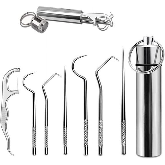 7Pcs 2 Set Portable Stainless Steel Toothpicks Pocket Set, Pocket Keychain Reusable Metal Toothpicks Holder for Outdoor Picnic Camping Traveling