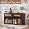 thumbnail image 6 of Rattan Nightstand with Charging Station, 23" Wide Boho Night Stand with Drawer, Walnut Bed Side End Tables Dresser for Bedroom, Living Room, Hallway, 6 of 8
