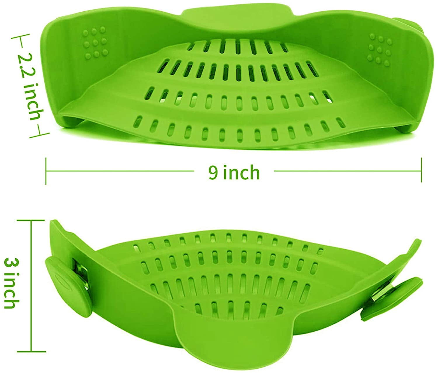VICVEO Silicone Clip on Strainer, Patented Clip on Silicone Colander, Clip-on Kitchen Food Strainer for Pasta,Fits Almost Pots (Green)