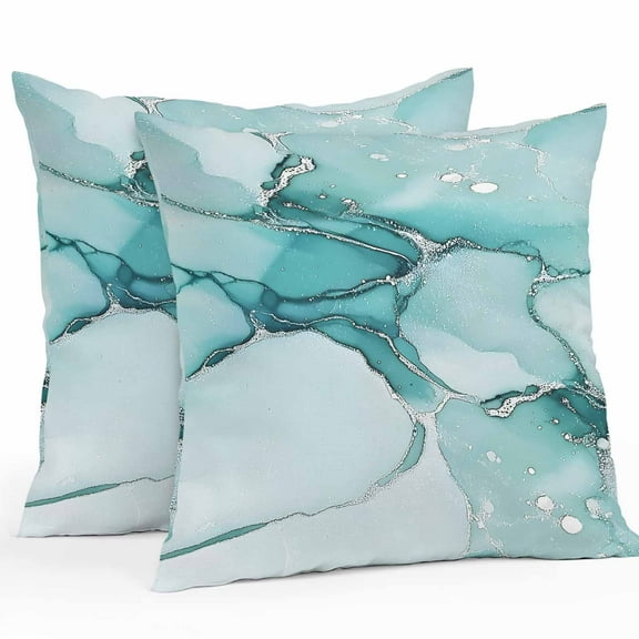 Outdoor Waterproof Pillow Covers Teal Marble Gradient Water Ripple Decorative Throw Pillow Protectors for Patio Sofa Garden Couch,18x18in 2 Pack