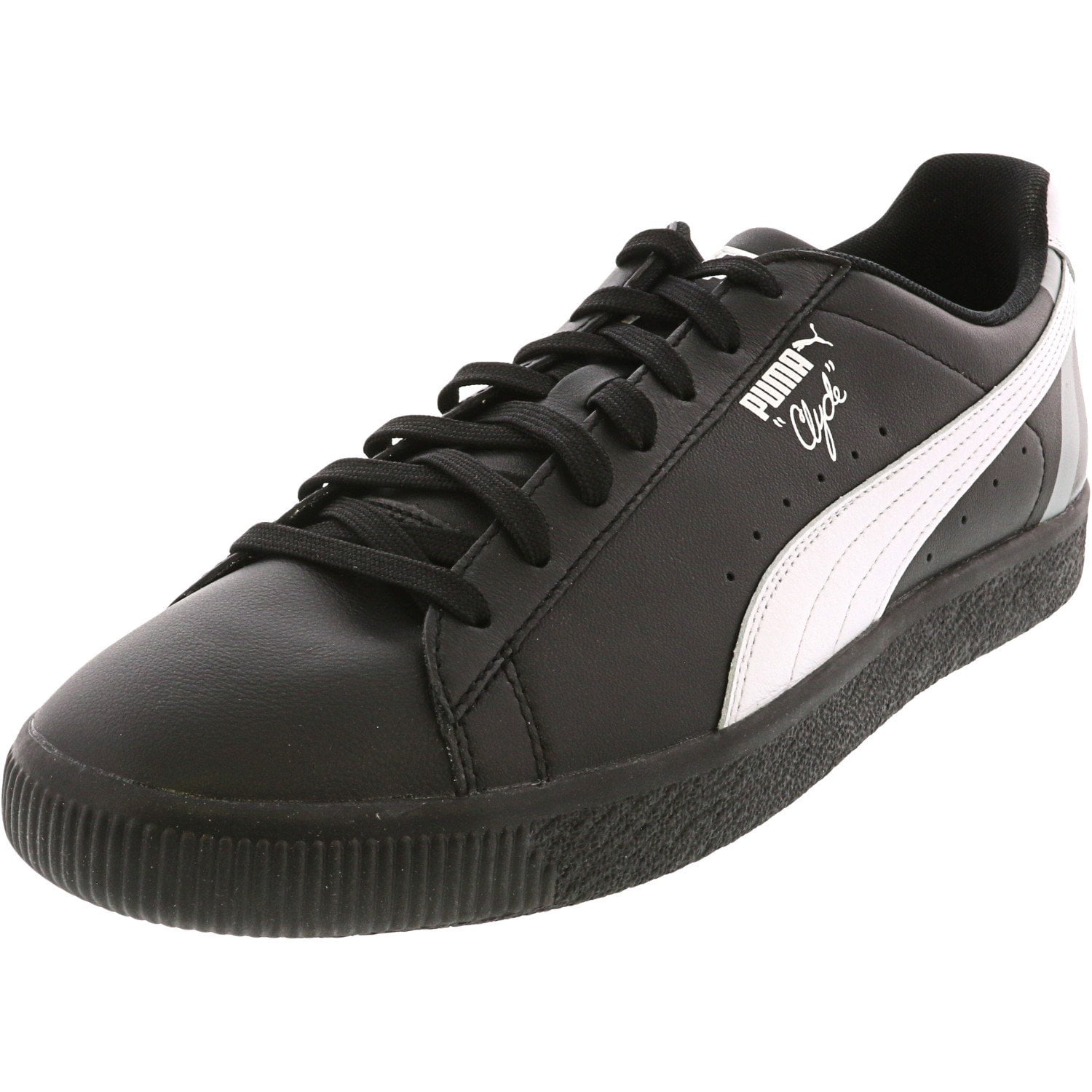 Puma Men's Clyde Stripes Black / White Ankle-High Leather Sneaker - 13M ...