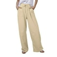 thumbnail image 1 of Women's Casual Solid Color Tether Loose Yoga Trousers - Polyester, Mid - Waist Elastic, Side Pockets, Comfortable, Size Chart, 1 of 5