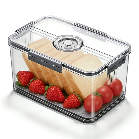 Bread Box Bread Boxes with Lid for Kitchen Counter, Time Recording Bread Box with Lid and Handle, Bread Keeper for Homemade Bread, Toast, Bagel, Donut and Cookies (Grey)