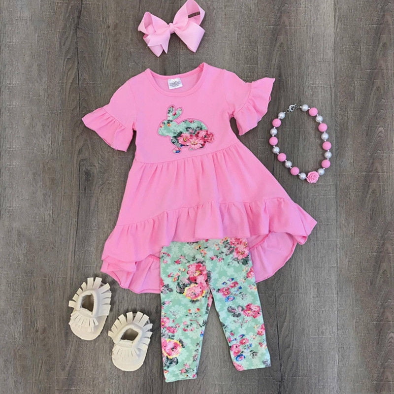 Toddler Kids Baby Girl Easter Top Dress Pants Leggings Outfits Set Clothes 2-7T