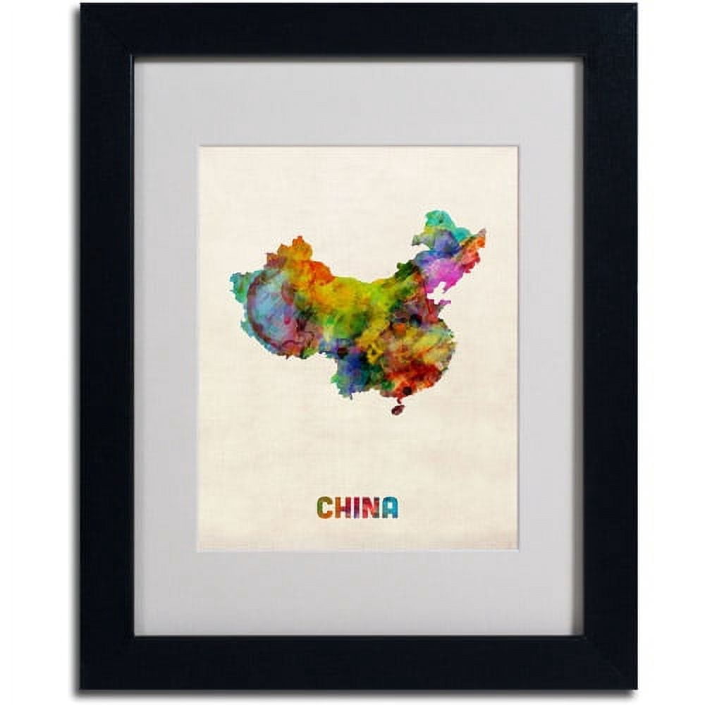 Trademark Fine Art "China Watercolor Map" by Michael Tompsett, Black Frame