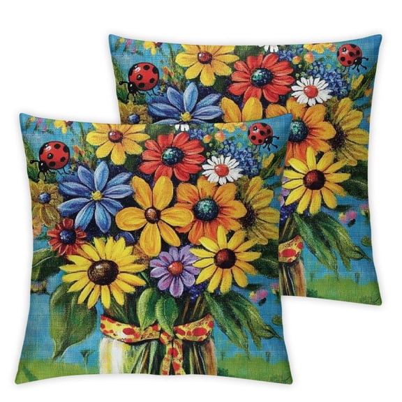 Shadudu Sunflower Decor Throw Pillow Covers White Daisy and Blue Wild Flower Print Pillow Case Square 18x18 Inch Animal Decorative Pillowcase Outdoor Decor for Sofa Couch (K-k 02) 12x12in