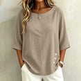 thumbnail image 5 of Womens Tops Elbow Length Sleeve Tshirts for Women Crew Neck Solid Color Button Summer Fall T-Shirts, 5 of 7