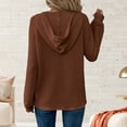 thumbnail image 4 of jtjvou Hoodies for Women Knit Long Sleeve Drawstring Button V Neck Casual Pullover Sweatshirt Hooded Tops Brown XL, 4 of 7