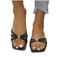 thumbnail image 4 of Women's Flat Sandals Summer Comfortable Square Open Toe Slip On Leather Slide Sandals Black 5.5, 4 of 7