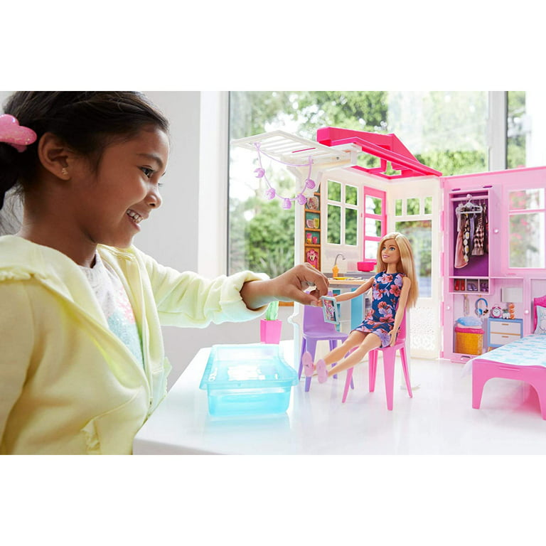 Barbie Dollhouse, Portable 1-Story Playset With Pool And Accessories