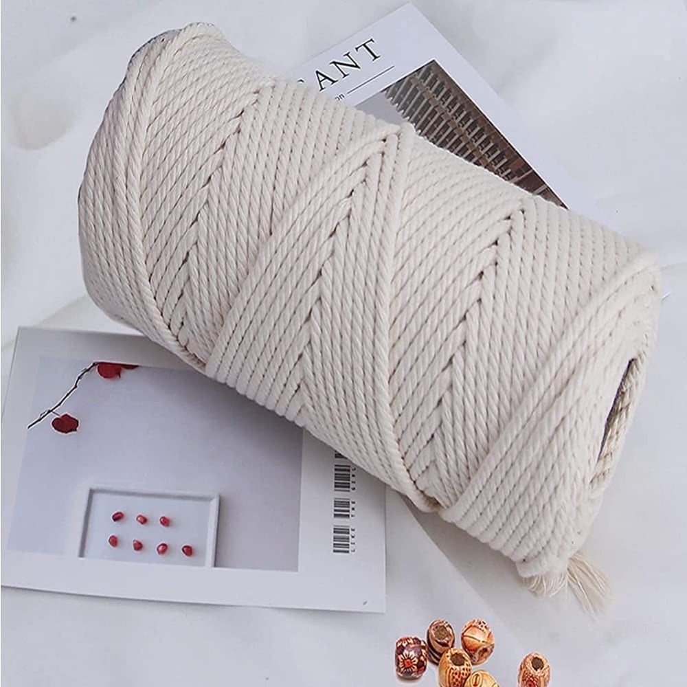 MesaSe Macrame Cotton Cord, 4 Strand Twisted Macrame Yarn, Natural Cotton Cord Perfect Macrame Supplies for DIY Crafts(200 M)