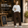 thumbnail image 5 of Feekit Women's Fleece Lined Wide Leg Yoga Pants, High Waisted Stretch Lounge Pants with 2 Deep Pockets, 5 of 8