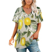 Summer Scrub_Tops for Women V Neck Loose Casual Nursing Workwear Tshirts Short Sleeve Print Uniform Holiday Blouse