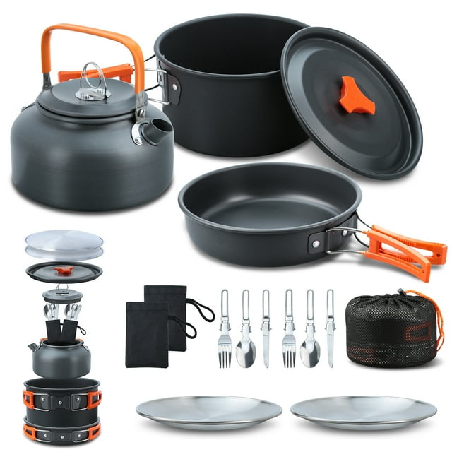 cookware,Camp Cook Set Cookware Pans Set Cookware Set 16pcs Tableware Suit Set Pan Set Camp Set 16pcs Pot Portable Set Outdoor Knife Portable Set Spoon Knife Portable Cookware Mess Kit Hxber