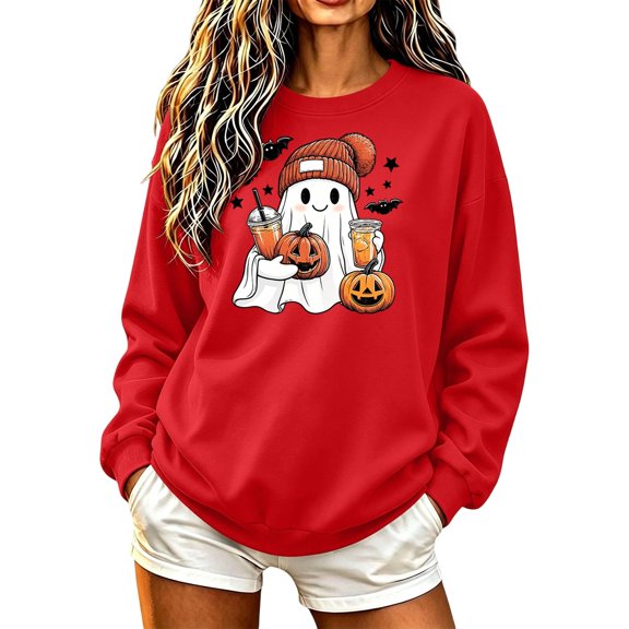Hurxie Halloween Women Pumpkin Sweatshirt Funny Pumpkin Face Graphic Pullover Crewneck Long Sleeve Fall Shirts Top