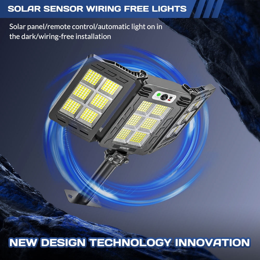 Solar Street Light Outdoor 3 Adjustable Heads 270° Wide Lighting Solar Powered Motion Sensor Flood Lights