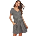 thumbnail image 2 of FEREMO Women's Summer Sleepwear Sleep Shirt Short-Sleeved Pocketed Modal Pullover Button Night Dress, 2 of 5