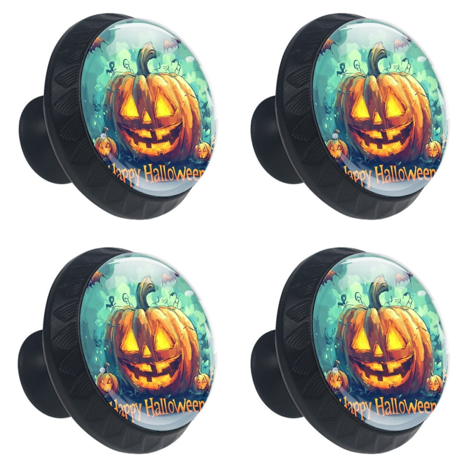 4 Pcs Happy Halloween Knobs for Kitchen Cabinet Cupboard Dresser Bookcase Drawer Pulls Handles Round Home Decor