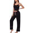 thumbnail image 1 of Gibobby Pijama algodón mujer Camisola transpirable cómoda de Color sólido de verano para mujer, conjunto de dos piezas con pantalones largos(Negro,XL), 1 of 5