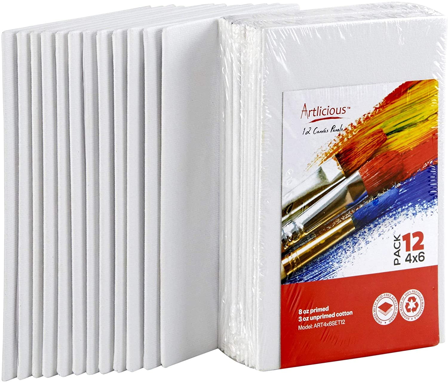 Artlicious Canvas Panels 12 Pack Artist Canvas Boards for Painting 8X8 Super Value Pack 