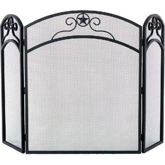 Dagan S165 3 Fold Arched Wrought Iron Screen, Black