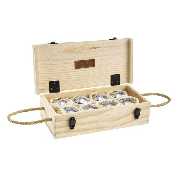 Jaques Alloy 8 Boule Bocce Ball Set with Wooden Box Petanque