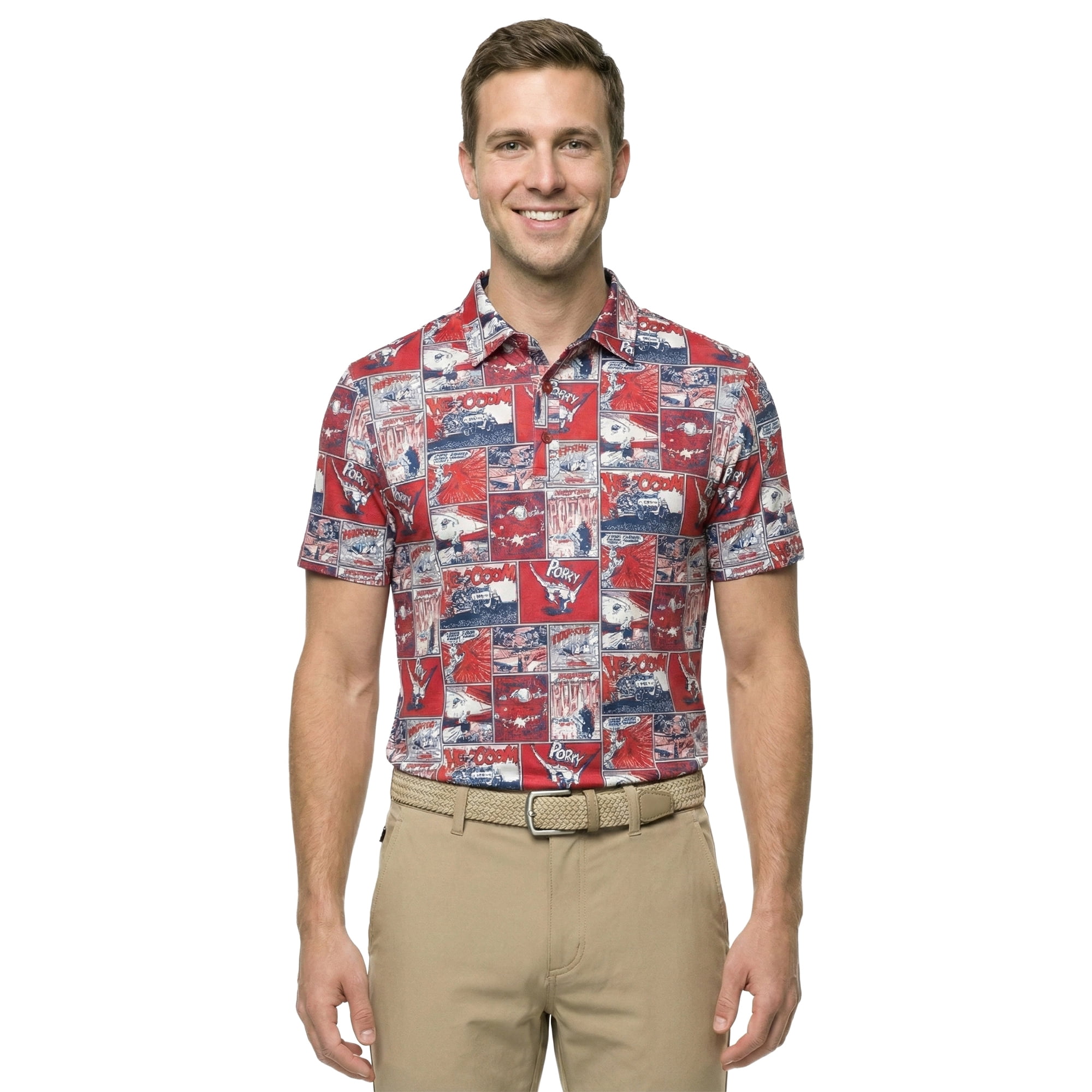 Birdie Bound Men's and Big & Tall Pop Art America 250 Golf Print Polo Shirt, Sizes XS-4XLT
