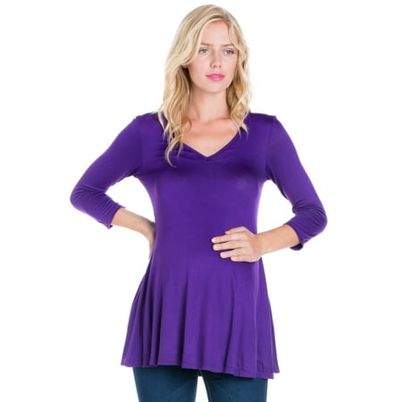 

24seven Comfort Apparel Three Quarter Sleeve V-Neck Maternity Tunic Top