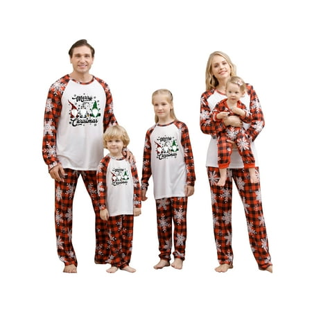 

AMILIEe Family Matching Christmas Pajamas Cartoon Print Long Sleeve Tops Snowflake Pants Holiday Sleepwear Pjs