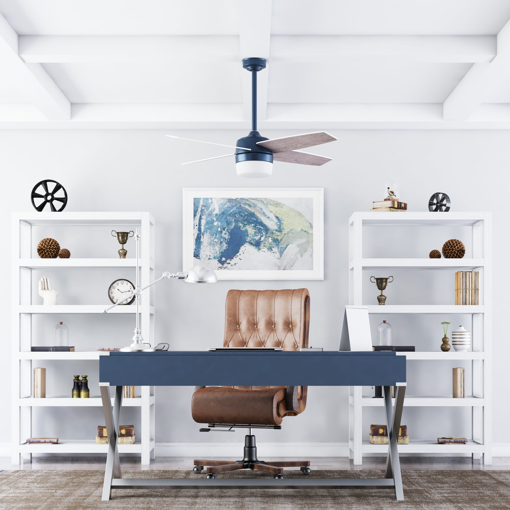 Prominence Home Atlas 44" Blue Ceiling Fan with Light, Remote Control, 4 Blades & Reverse Airflow