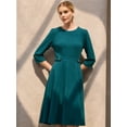 thumbnail image 2 of DARING DIVA 3/4 Sleeve A-Line Crew Neck Flare Midi Dress M Peacock Blue, 2 of 6