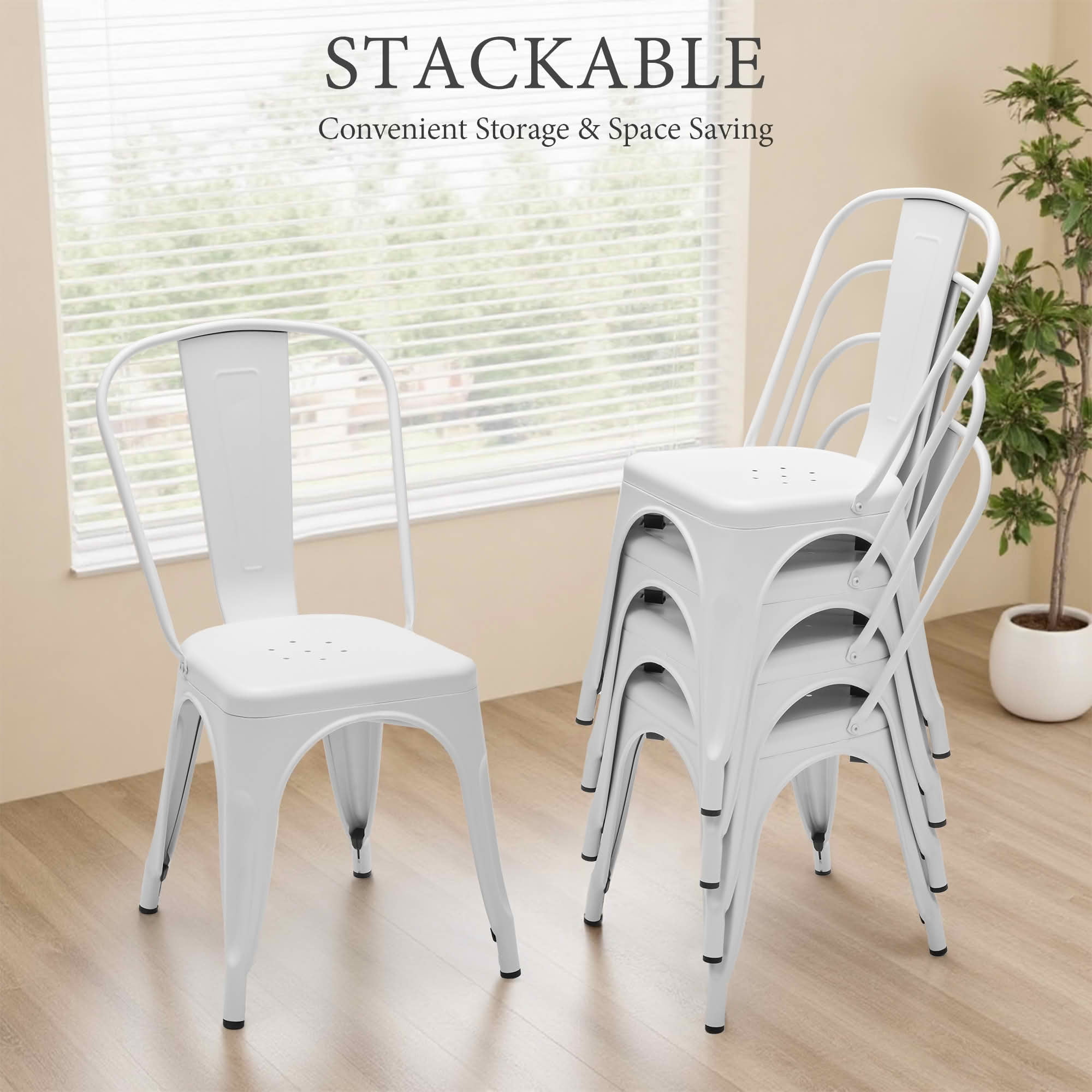 MAYEERTY Set of 4 Metal Dining Chairs Stackable Industrial Style 300LBS Weight Capacity for Kitchen Dining Room