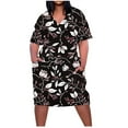 thumbnail image 3 of Feancey Women's Oversized Midi Dresses Plus Size Casual Boho Floral Dress Loose Fit V Neck Short Sleeve T Shirt Dresses Summer Vacation Pocket Dress Daily Multicolor 3XL, 3 of 6