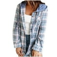 thumbnail image 2 of Hfnxid Women Plaid Hooded Shirt Drawstring Flannel Sweatshirt Hoodie Jacket Casual Button Down Long Sleeve Blouse Tops With Pockets, 2 of 6