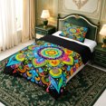 thumbnail image 2 of Erosebridal Colorful Mandala Twin Comforter Sets,Black Background Motif Bedding Set,2pcs,1 Comforter and 1 Pillowcase,Black Reversible, 2 of 7