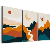 Mountain Canvas Boho Wall Art Nature Abstract Wall Decor Modern Mid Century Landscape Artwork Sun And Moon Prints Pictures for Office Living Room Bedroom Set of 3 Pieces - 12'''' x 16''''