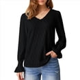 thumbnail image 3 of Camisa de Larga para Mujer, Moda de Otoño, Color Liso, Cuello en V, Camiseta de Larga. Negro S, 3 of 6