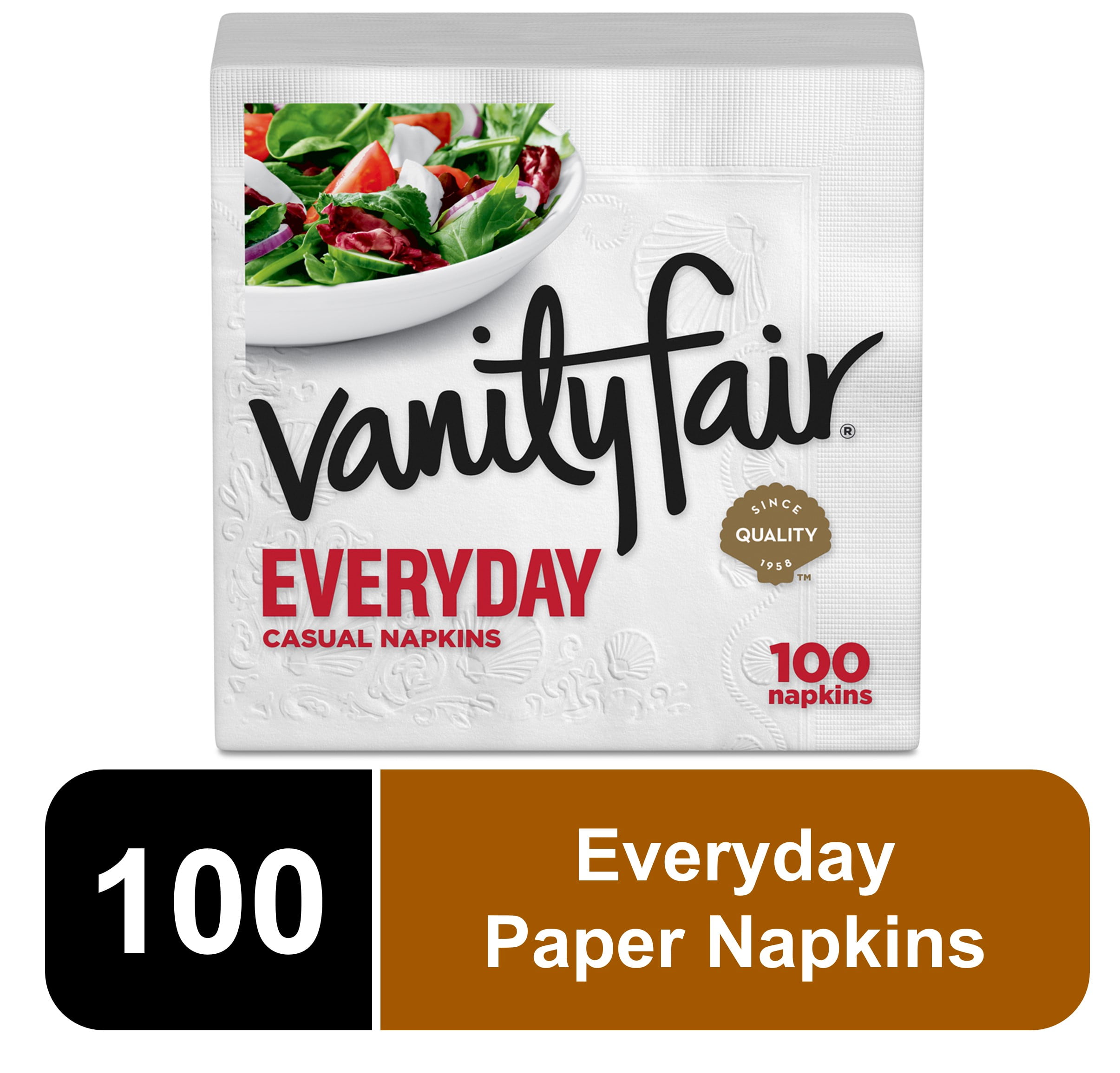 Vanity Fair Everyday Disposable Paper Napkins, White, 100 Count