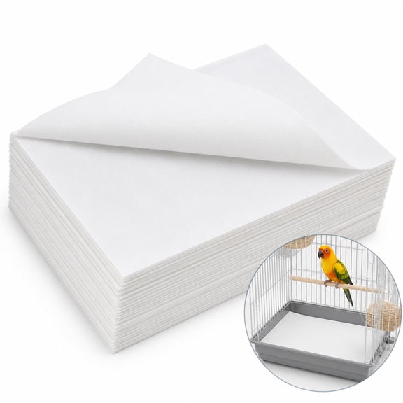 100Pcs Bird Cage Liners Disposable Cage Paper Liners Bird Cage Liner Papers White Unscented Newsprint Sheets Precut Absorbent Cushion Pad Mat Accessories for Pet Bird Parrot 15x10.6inch