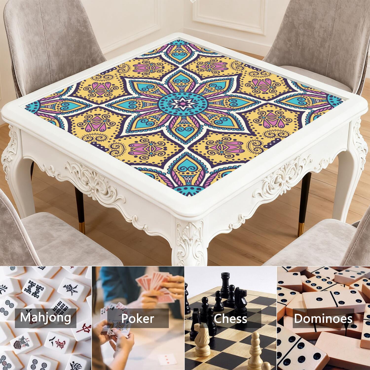 Mandala Mahjong Mat for Table, 31.5*31.5in Anti Slip American Mahjong Table Cloth, Noise Reduction, Neoprene Mah jongg Mat with Carrying Bag & 3 Dices, Mahjong Accessories Gift, Board Tile Games Mats