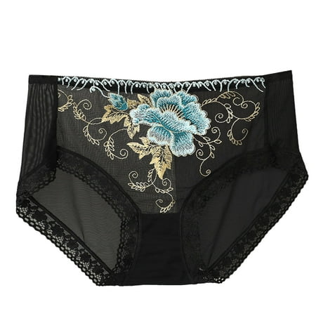 

XZHGS Striped Fall Brief Hollowed Out Panties High Grade Embroidery Lace Traceless Women s Mesh Mid Waist Briefs for Women underwear for Women High Waist Gym