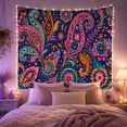 thumbnail image 2 of Blue Paisley Flowers Across a Dark Pattern, Dreamy Boho Style for Boho Decor Lovers, Paisley Wall Art, New Home Gift, Tapestry Wall Hanging for Bedroom and Dorm, 2 of 6